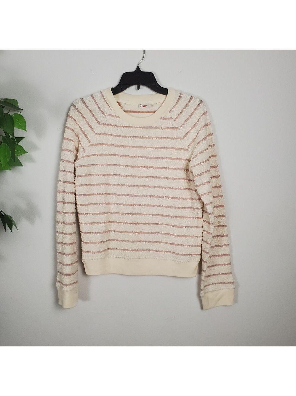 Faherty Cream Salmon Striped Sweater Women's Small Crewneck